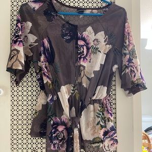 Floral Top with wrap-around tie and keyhole